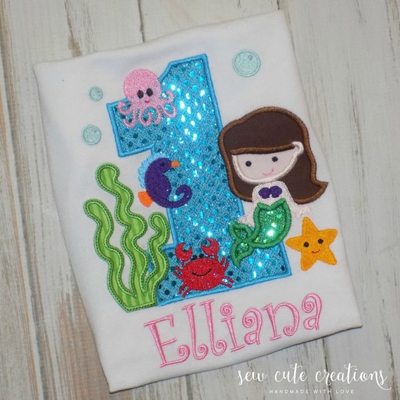 Mermaid Birthday Shirt, Mermaid party outfit, Under the Sea, 1st 2nd 3rd 4th 5th 6th 7th 8th 9th birthday, Sew cute creations Il_570xn
