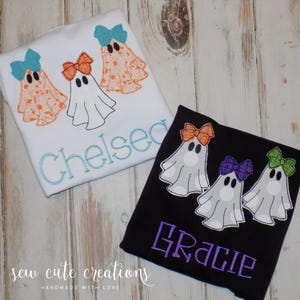 Halloween Ghost Trio shirt for boys or girls, Custom Embroidered Trick or Treat tee for kids, Sew cute creations