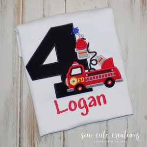 Firetruck birthday Shirt, Fire Engine outfit, Firefighter party, fire truck, 2nd 3rd 4th 5th 6th 7th 8th 9th birthday, Sew cute creations image 6