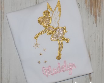 Personalized Glitter Fairy shirt, Enchanted Garden party outfit, Personalized custom embroidered tee, Sew cute creations