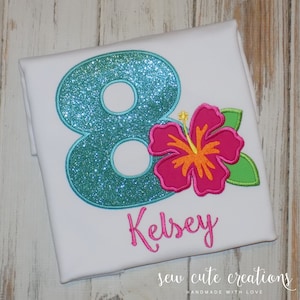 Hibiscus Birthday Shirt for Girls, Tropical Luau Outfit, Hawaiian Party tee, Summer Beach Theme, 1st - 12th birthday, Sew cute creations