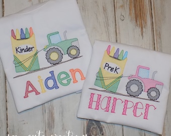 Tractor Back to School Shirt, Kindergarten PreK Custom Embroidered