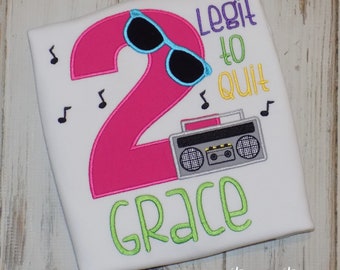 Two Legit to Quit 2nd birthday shirt for boys or girls, Hip Hop Custom Embroidered top
