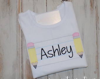 Back to school pencil shirt for boy or girl, Personalized First day of school, Monogram pencil shirt, Kindergarten Pre K, Sew Cute Creations