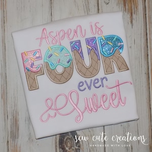 Four ever sweet ice cream birthday shirt, I scream FOUR Ice Cream party, 4th birthday, Fourth birthday, Sew Cute Creations