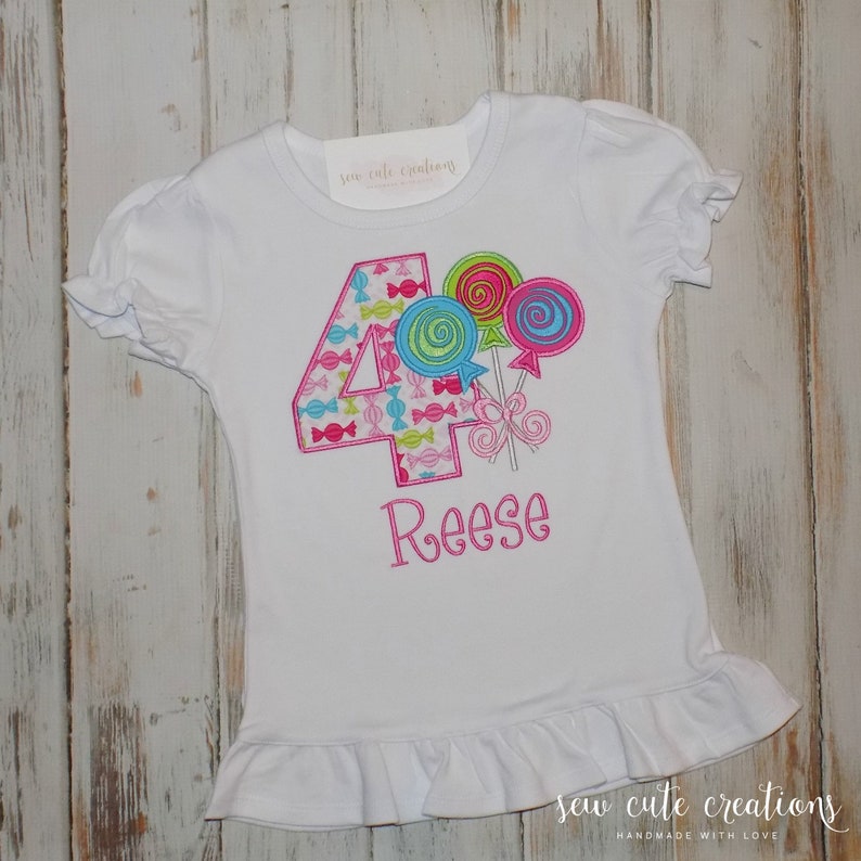 Lollipop birthday shirt, Candy party shirt, Candyland outfit, Sweet Shoppe, 1st 2nd 3rd 4th 5th 6th 7th 8th 9th birthday, Sew cute creations image 4