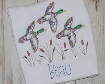 Hunting Mallard Duck shirt for boys or girls, Custom Embroidered Tee