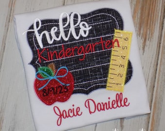 Back to school Chalkboard shirt, Custom Embroidered Hello Kindergarten Preschool 1st Grade