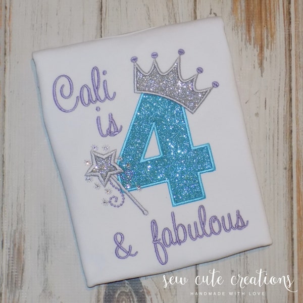 Four and Fabulous 4th birthday shirt, Princess fourth birthday party outfit, Princess party, Sew cute creations