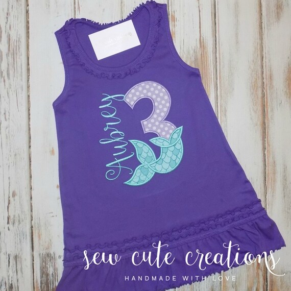 Mermaid Girl Birthday Dress Personalized - Mermaid birthday outfit - Mermaid Tail Dress - Under the Sea outfit - sew cute creations Il_570xn
