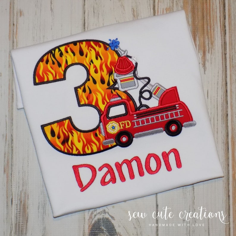 Firetruck birthday Shirt, Fire Engine outfit, Firefighter party, fire truck, 2nd 3rd 4th 5th 6th 7th 8th 9th birthday, Sew cute creations image 5