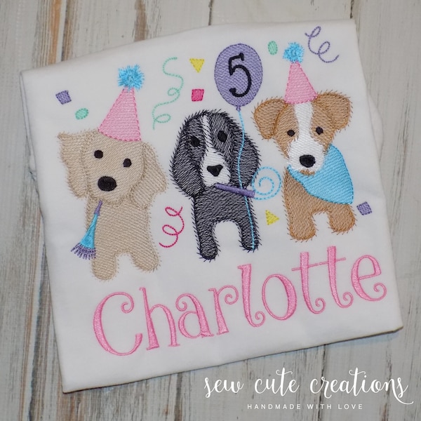 Puppy Birthday Shirt for Boys and Girls, Dog Custom Embroidered top