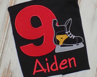 Hockey Birthday Shirt for boys or girls, Custom embroidered tee Ages 1st to 11th