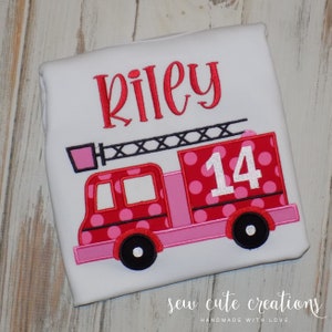 Firetruck Birthday Shirt, Custom Firefighter Party Outfit, Fire Engine Shirt for Boys and Girls, 1st to 10th Birthday, Sew cute creations