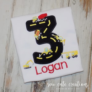 Construction truck birthday shirt, Construction Vehicles party, Dump truck crane cement mixer Backhoe, Sew Cute Creations