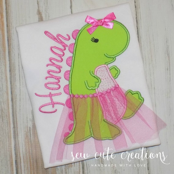 Girl Dinosaur shirt, Dinosaur in a tutu, Dinosaur outfit, Ballerina dinosaur, T Rex tutu, cute creations by Sew Cute Creations | Catch My Party