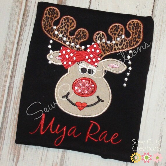 Christmas Reindeer shirt for girls Personalized - Girls Reindeer Christmas outfit - Girl Winter holiday outfit - sew cute creations Il_570xn
