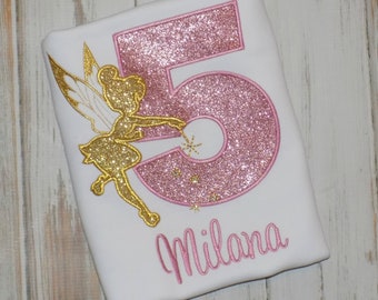 Fairy Birthday Shirt for Girls, Glitter Party Outfit, Custom Embroidered Personalized Ages 1st to 9th, Fantasy theme top, Sew Cute creations