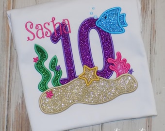 Under the Sea Birthday Shirt for Boy or Girl, Custom Embroidered ages 1st to 9th