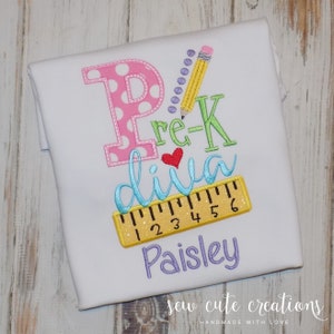 Back to School shirt Diva shirt, Personalized Custom Pre-K Kindergarten 1st 2nd 3rd 4th grade, First Day outfit, Sew cute creations
