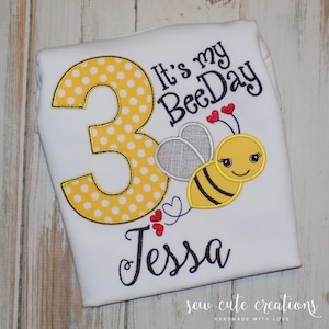 It&#39;s My Bee Day Birthday shirt, Bumble Bee Party outfit, 1st through 9th birthday Tee, Sew Cute Creations
