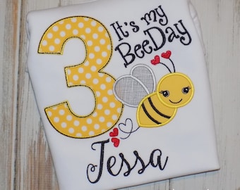 It's My Bee Day Birthday shirt, Personalized Custom Embroidered tee Ages 1st to 9th