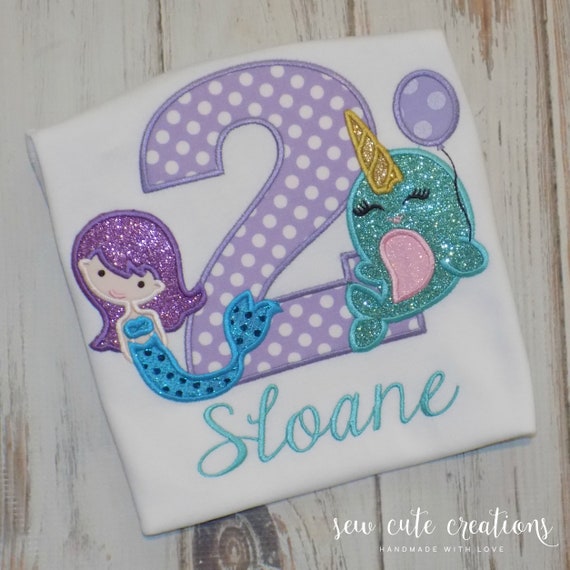 Narwhal Mermaid Birthday shirt, Narwhal Mermaid birthday outfit, 1st 2nd 3rd birthday, 4th 5th birthday, Under the Sea, Sew cute creations Il_570xn