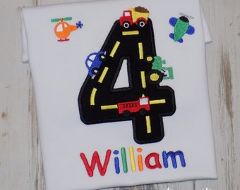 Transportation Vehicles Birthday Shirt for Kids, Custom Embroidered Ages 1st to 9th
