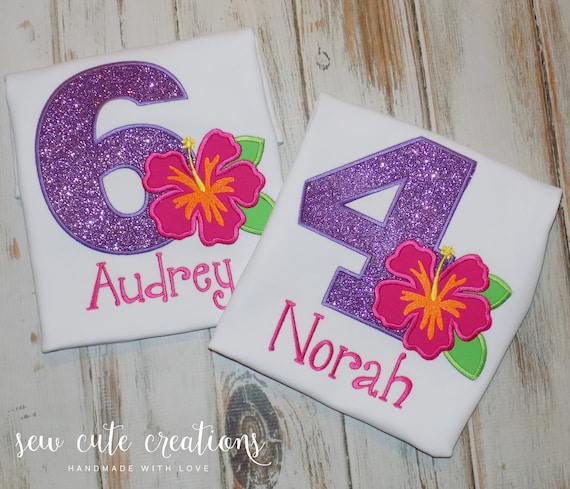 Hibiscus Birthday Shirt - Hibiscus Birthday outfit - Tropical Hawaiian - 1st 2nd birthday - 3rd 4th 5th 6th birthday - Sew cute creations Il_570xn
