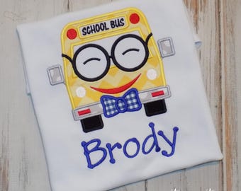 School Bus shirt for boys, Preschool Kindergarten PreK Custom Embroidered