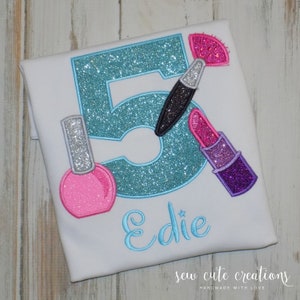 Makeup Birthday Shirt, Spa Beauty party, Glamour Makeover birthday, 3rd 4th 5th 6th 7th 8th 9th 10th 11th birthday, Sew cute creations image 7