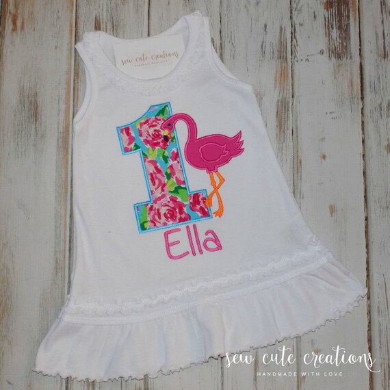 Flamingo Birthday dress - Pink Flamingo Birthday outfit - Tropical birthday - 1st birthday - 2nd 3rd 4th 5th birthday - Sew cute creations Il_570xn