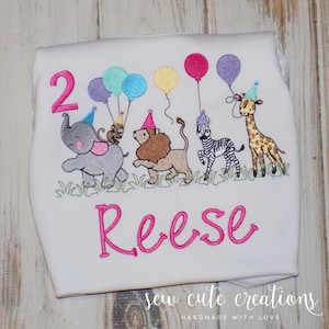 Zoo Animal Parade Birthday Shirt, Jungle Custom Embroidery Ages 1st to 9th