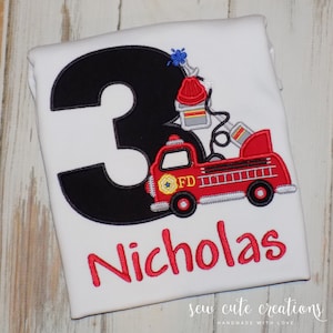 Firetruck birthday Shirt, Fire Engine outfit, Firefighter party, fire truck, 2nd 3rd 4th 5th 6th 7th 8th 9th birthday, Sew cute creations image 1