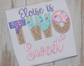 Two Sweet Ice Cream Birthday Shirt, 2nd Birthday Girl Outfit, Ice Cream theme Second Birthday Tee, Sew Cute Creations