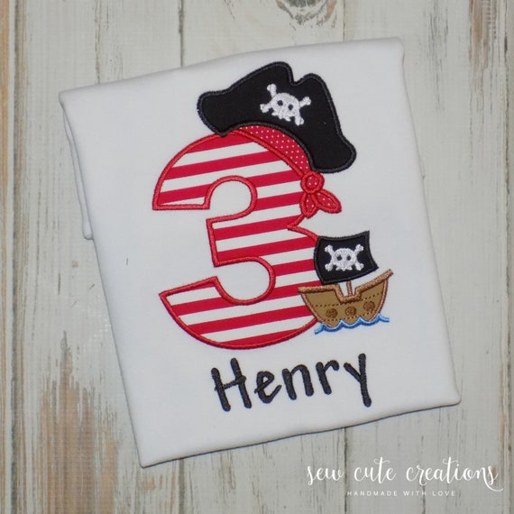 Pirate Birthday Shirt for boys or girls Personalized - Pirate birthday outfit - Pirate hat ship - Pirate party shirt - Sew cute creations Il_570xn