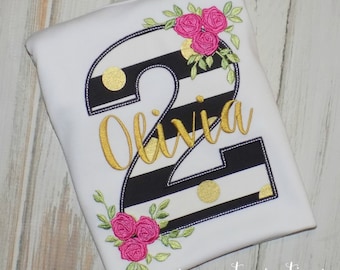 Roses Birthday Shirt, Custom Embroidered Ages 1st to 9th