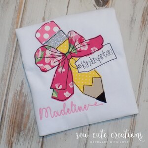 Back to school pencil shirt for girls, Kindergarten Preschool Pre K, Custom Embroidered, Sew Cute Creations