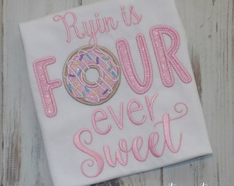 Four Ever Sweet Donut 4th birthday shirt, Donut party outfit, 4 ever sweet, Forever sweet, Sew Cute Creations