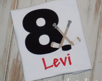 Hockey Birthday Shirt for boys or girls, Custom Embroidered 1st to 9th tee