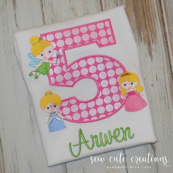 Disney Princess Birthday Shirt - Disney Princess birthday outfit - Cinderella, Aurora, Tinkerbell, Elsa, Anna, Belle - sew cute creations Il_570xn