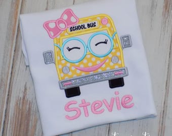 Girl Back to School bus shirt, First day outfit, Kindergarten Preschool, Wheels on the bus birthday, Sew cute creations