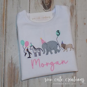 Zoo Animal Parade Birthday Shirt, Jungle Safari Party Outfit, Let&#39;s Get Wild theme top, Custom Embroidered 1st to 9th, Sew cute creations