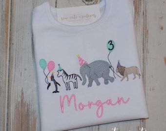 Zoo Animal Birthday Parade Birthday Shirt, Zoo Party Outfit, Monogrammed birthday shirt, 1st 2nd 3rd 4th 5th birthday, Sew cute creations