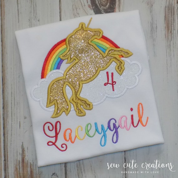 Rainbow Unicorn girl birthday shirt - Rainbow Unicorn birthday outfit - Rainbow Unicorn party - Glitter unicorn outfit - Sew Cute Creations Il_570xn