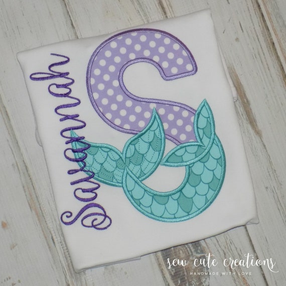 Mermaid Letter Birthday Shirt - Mermaid theme birthday outfit - Mermaid Tail Birthday shirt - Under the Sea Birthday - sew cute creations Il_570xn