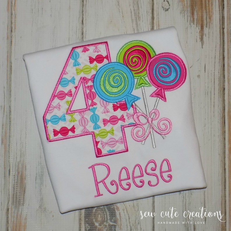 Lollipop birthday shirt, Candy party shirt, Candyland outfit, Sweet Shoppe, 1st 2nd 3rd 4th 5th 6th 7th 8th 9th birthday, Sew cute creations image 1