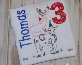 Farm animal birthday shirt boy girl, Stacked Farm party animal outfit, Cow pig chicken shirt, 1st 2nd 3rd 4th  Birthday, Sew cute creations