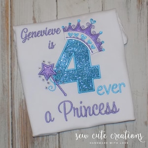 Four ever a Princess 4th Birthday shirt, Glitter Princess party outfit, Girl Fourth birthday tee, Sew cute creations