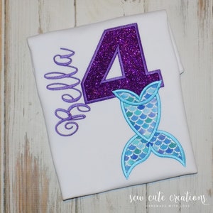 Mermaid Birthday Shirt, Mermaid party outfit, Mermaid Tail, 1st 2nd 3rd 4th 5th 6th 7th 8th 9th birthday, Sew cute creations image 4